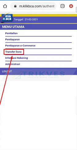 4. Pilih menu Transfer Dana untuk memulai deposit Tokocrypto via BCA iBanking